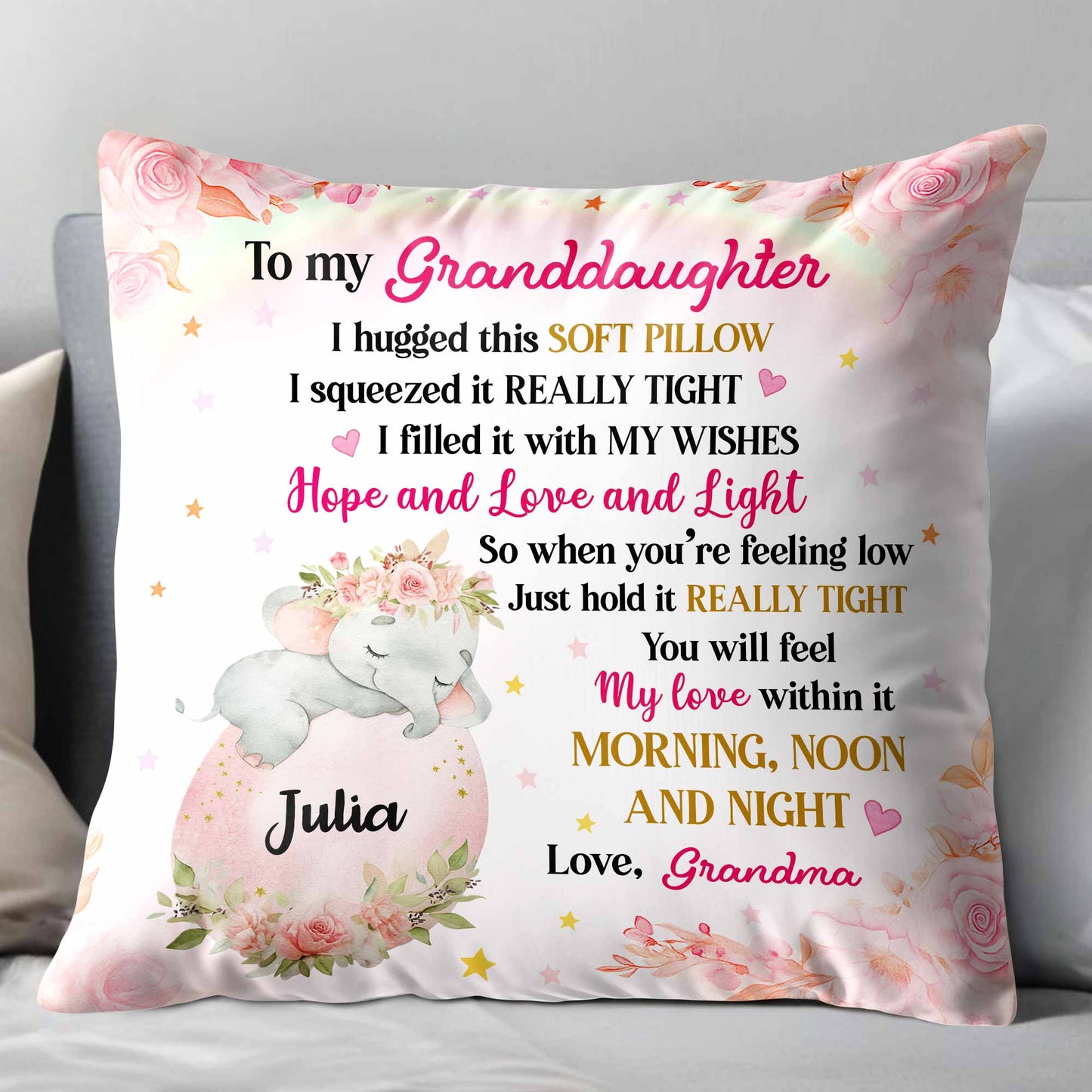 To My Granddaughter, Unicorn And Flowers Pillow - Personalized Custom Pillow, Insert Included - GDT449_PLW