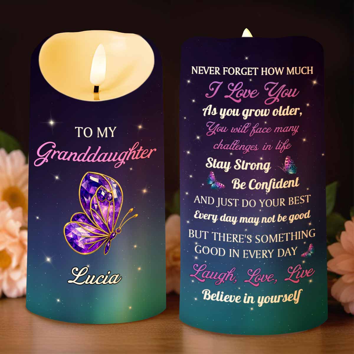 To My Granddaughter Believe In Yourself Butterfly Design - Personalized Custom LED Candle - GDT481_LECA