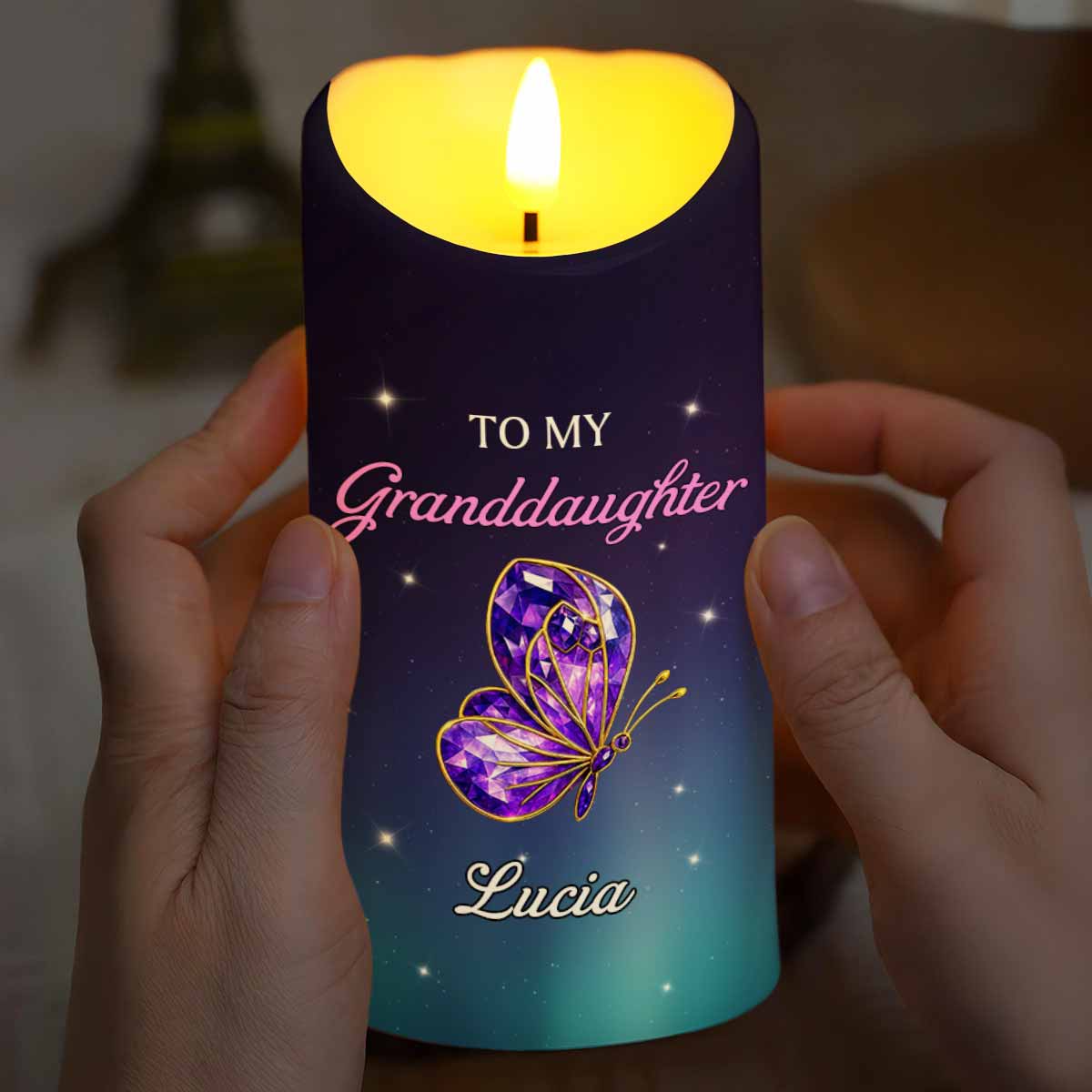 To My Granddaughter Believe In Yourself Butterfly Design - Personalized Custom LED Candle - GDT481_LECA
