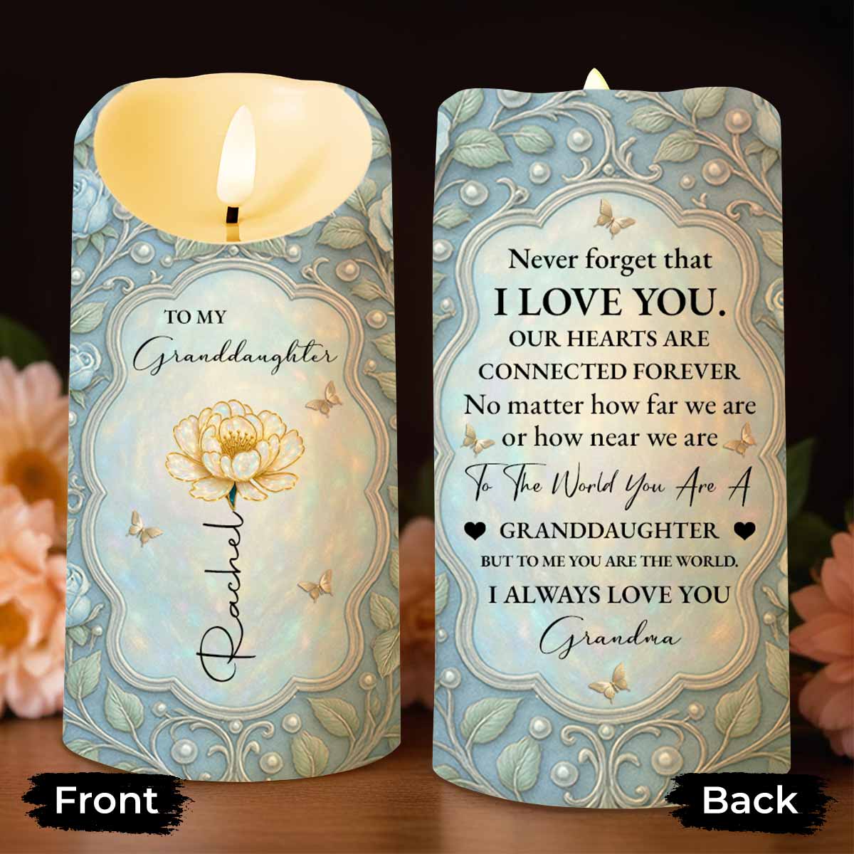 To My Granddaughter, Love You Always, Heart and Flower Design