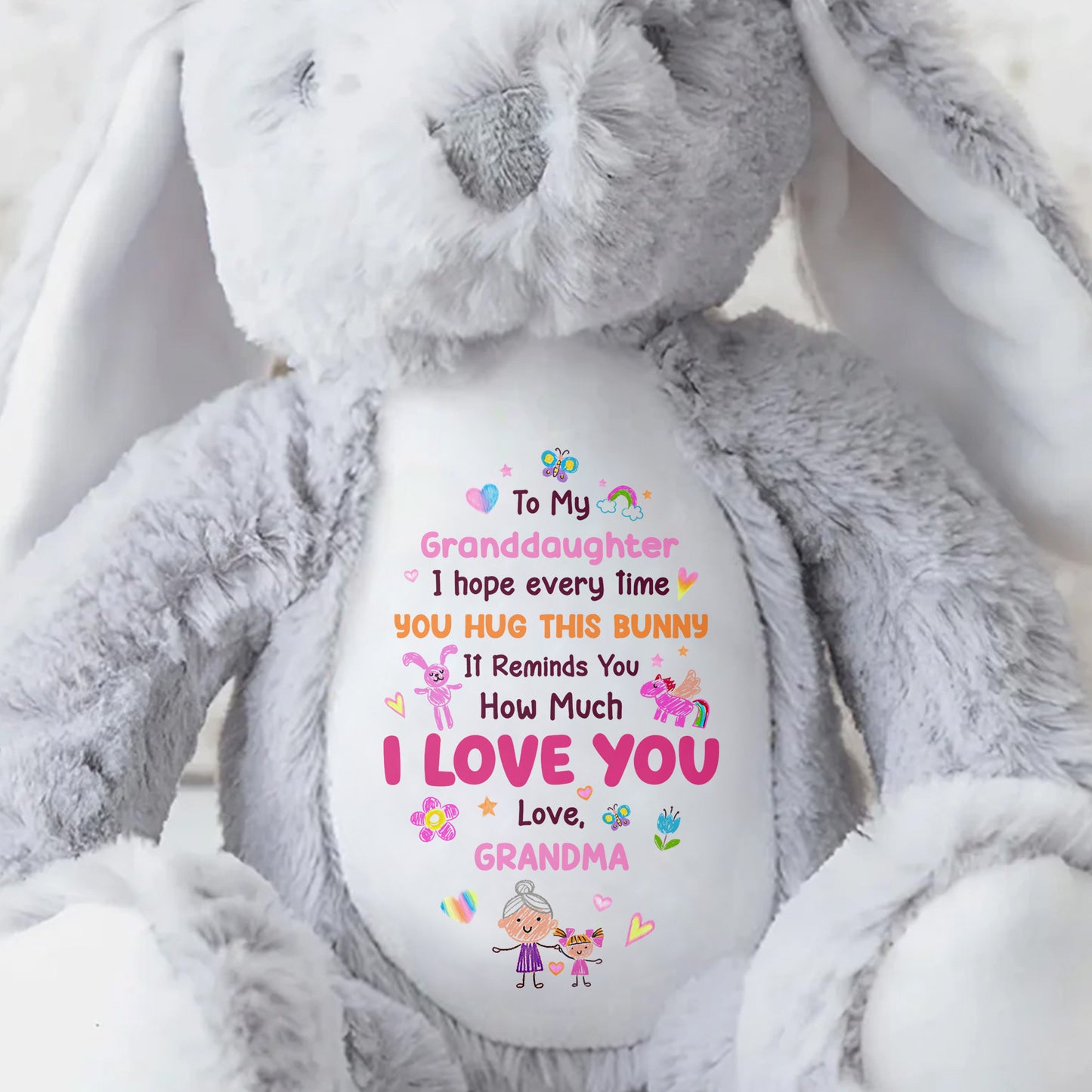 To My Granddaughter, I Love You Bunny With Heart And Flowers