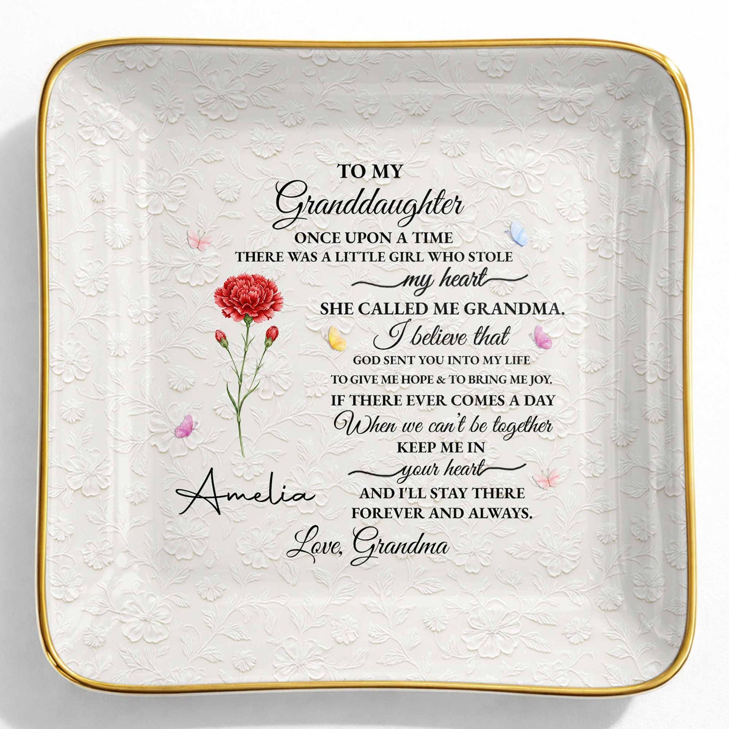 To My Granddaughter Once Upon A Time Flower Butterfly Jewelry Dish