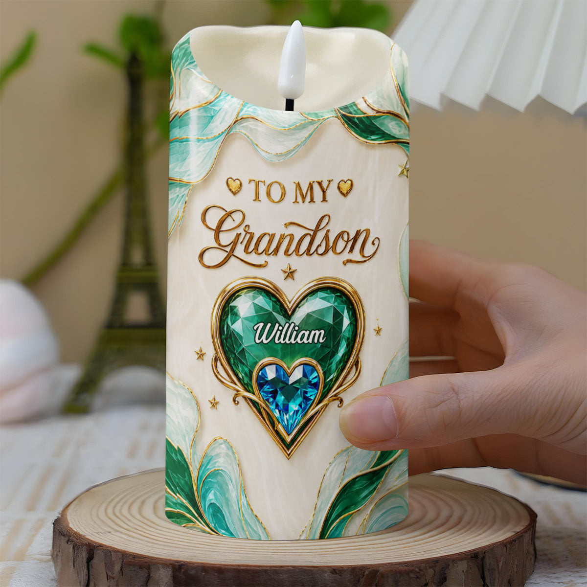 To My Granddaughter Life Is Filled With Hard And Good Times Heart Emerald - Personalized Custom LED Candle - GDT886_LECA