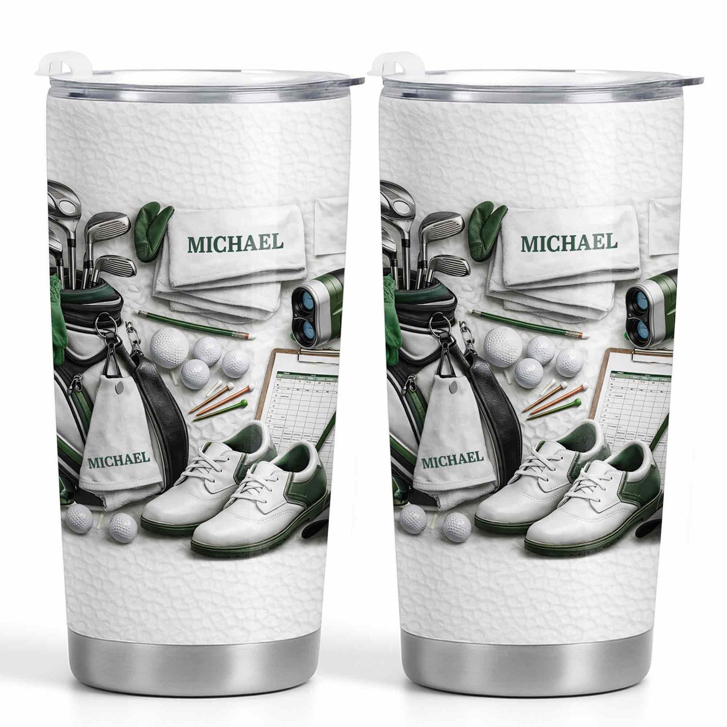 Golf Enthusiast Personalized Tumbler Featuring Clubs and Balls - Personalized Custom Stainless Steel Tumbler 20oz 30oz - GOLF012_TB