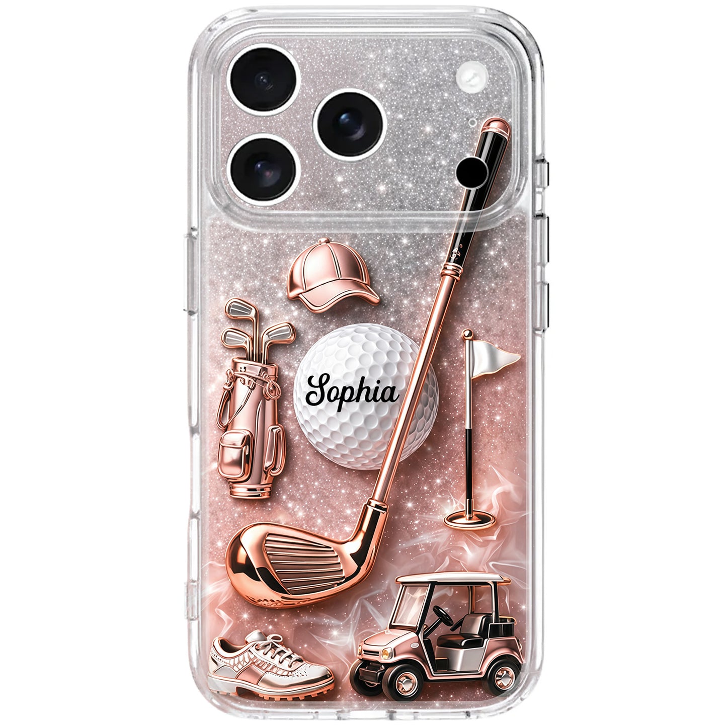 Swinging Into Greatness Golf Ball Club And Rose Gold Glitter