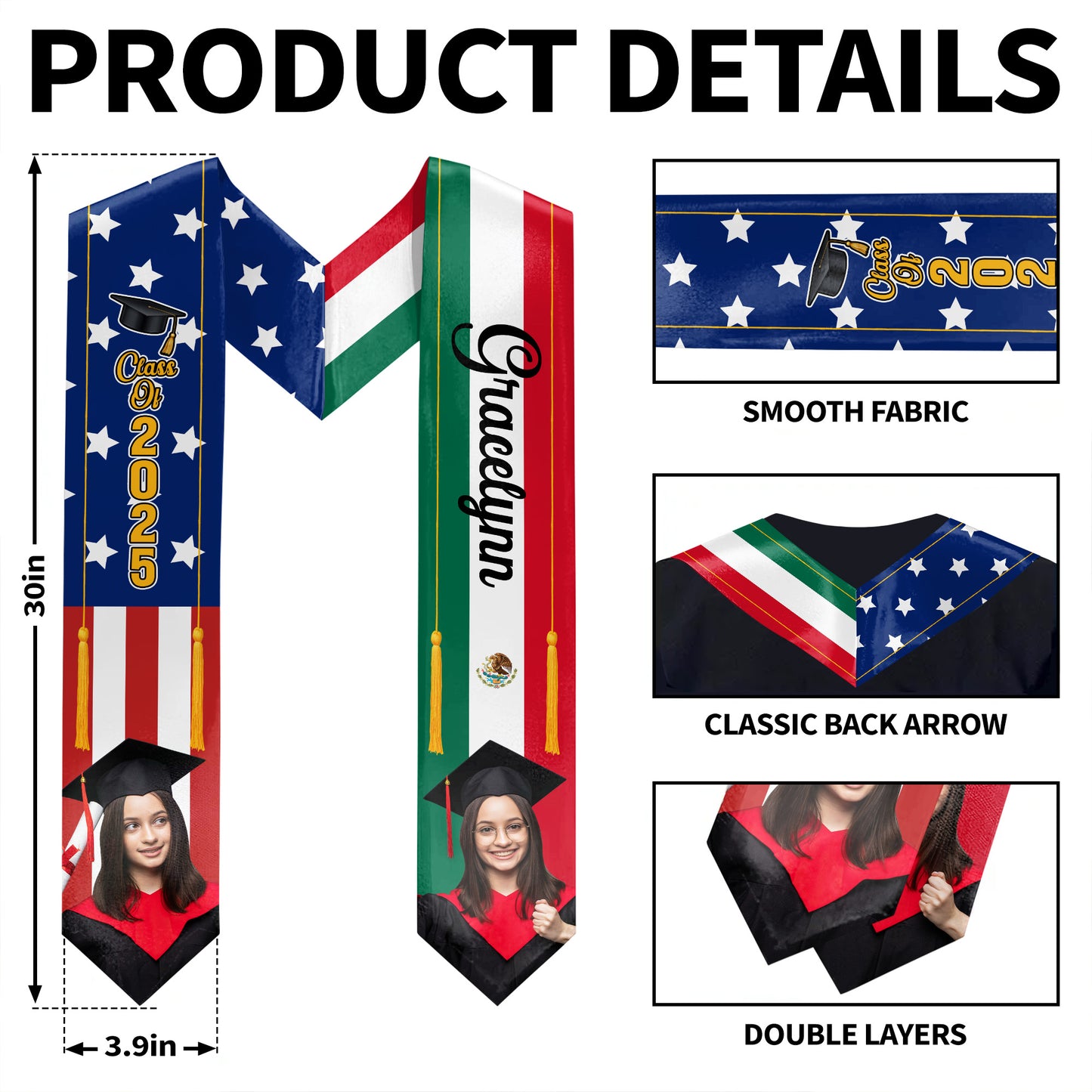 Class Of 2025, American Flag, Graduation Cap, Stars