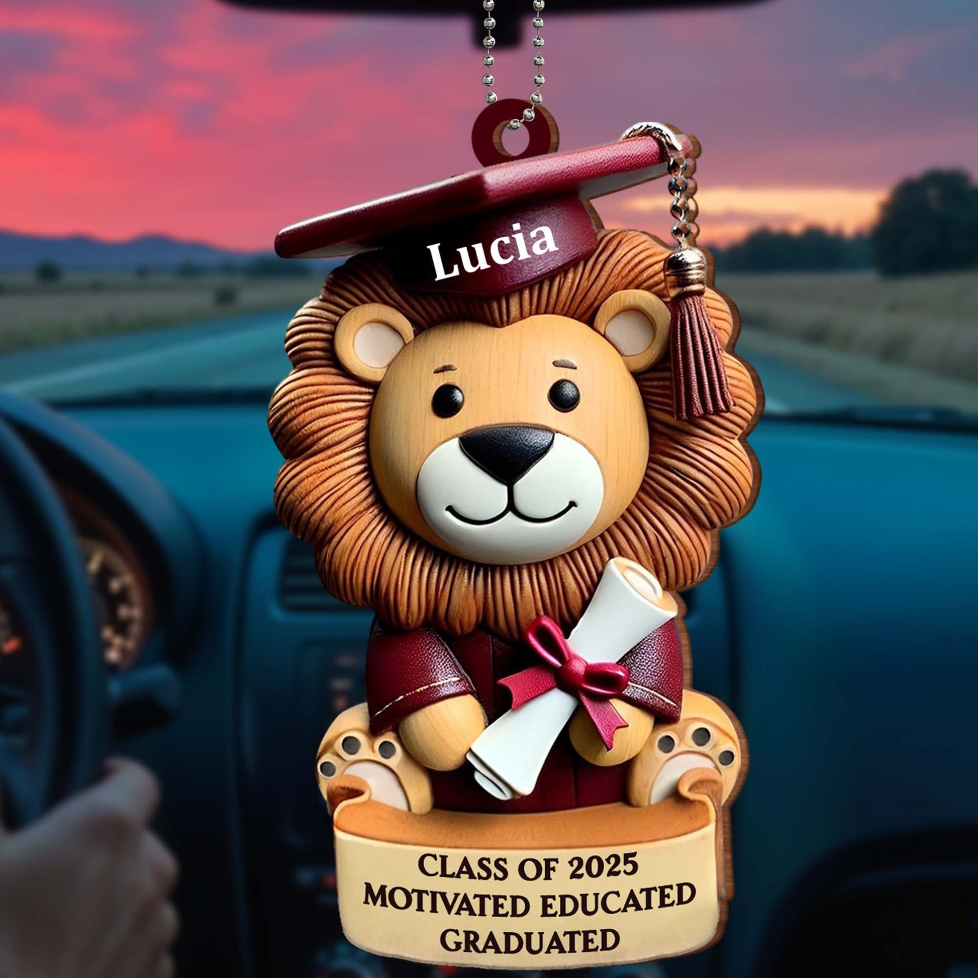 Class of 2025 Motivated Educated Graduated, Lion With Graduation Cap and Diploma