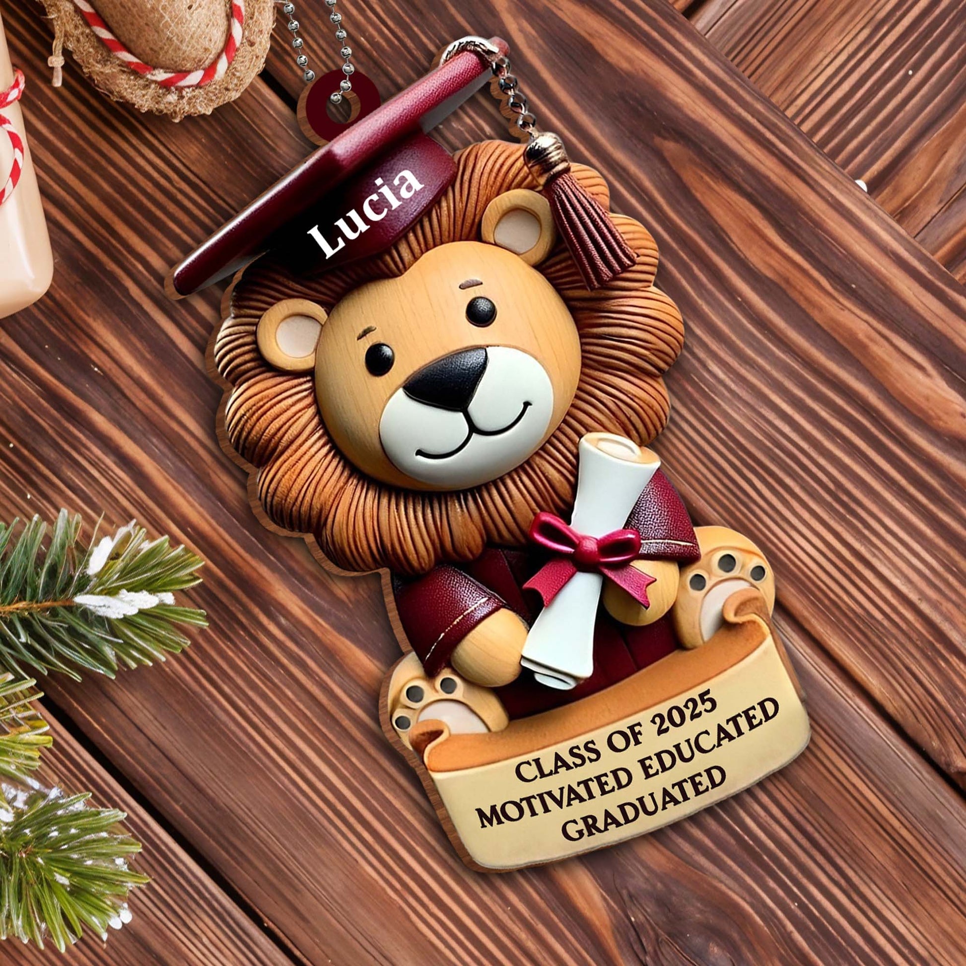 Class of 2025 Motivated Educated Graduated, Lion With Graduation Cap and Diploma