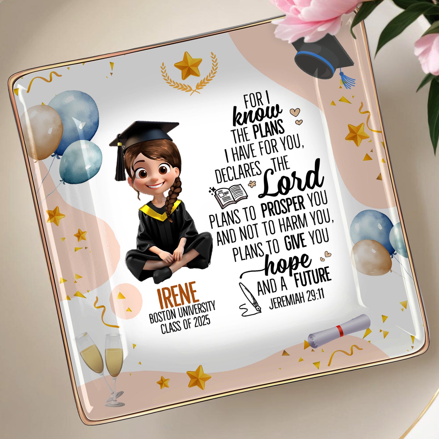 For I know the plans I have for you, declares the Lord, Graduation Cap and Balloons