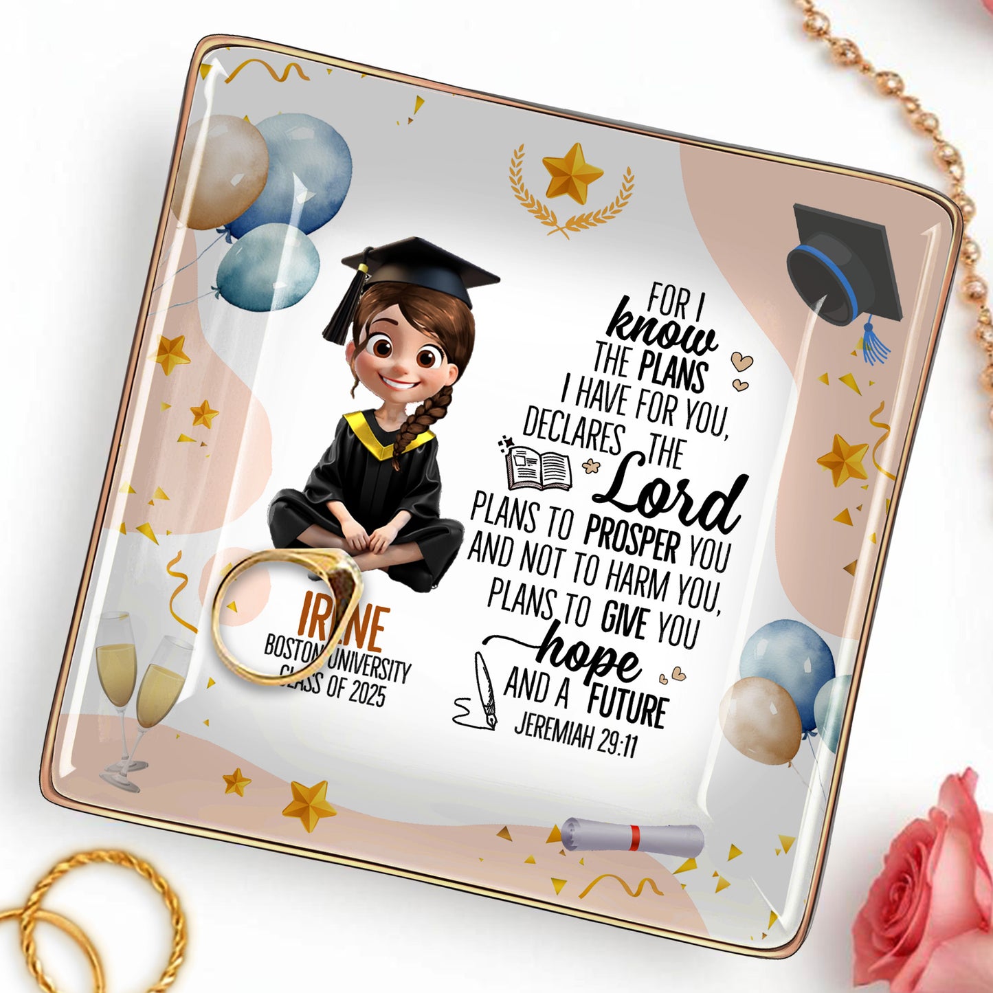 For I know the plans I have for you, declares the Lord, Graduation Cap and Balloons