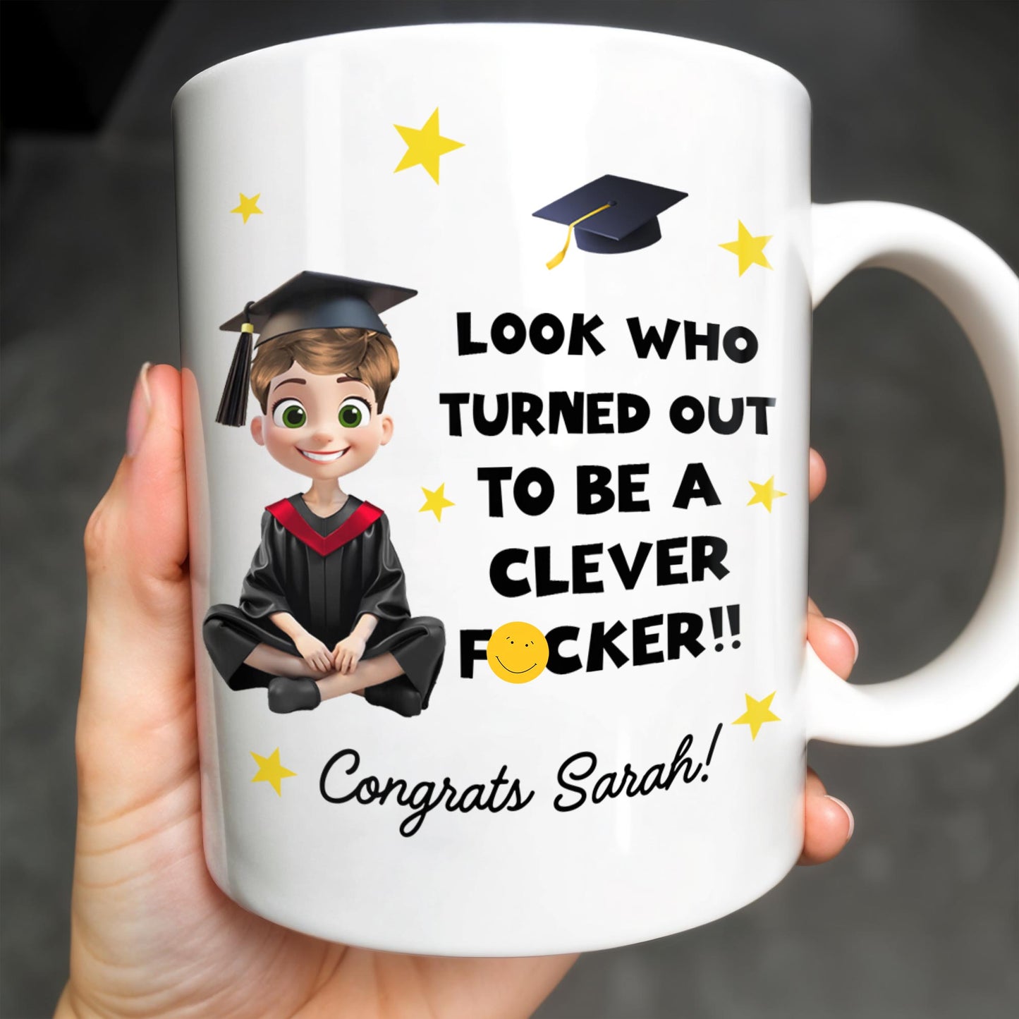 Look Who Turned Out To Be A Clever F*cker, Graduation Cap and Stars - Personalized Custom Coffee Mug - GRAD027_MG