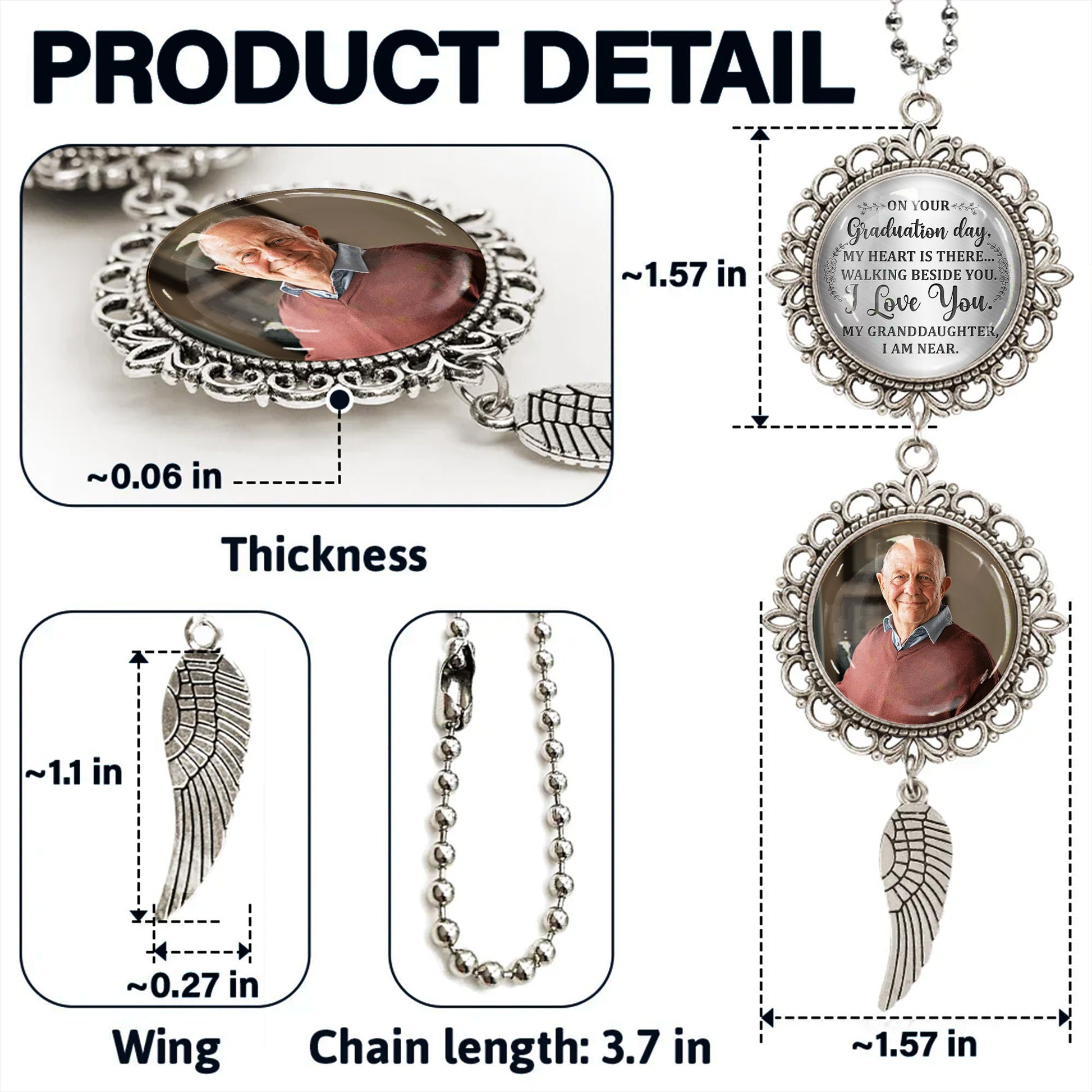 On Your Graduation Day, My Heart Is There, Angel Wing and Pendant Charm
