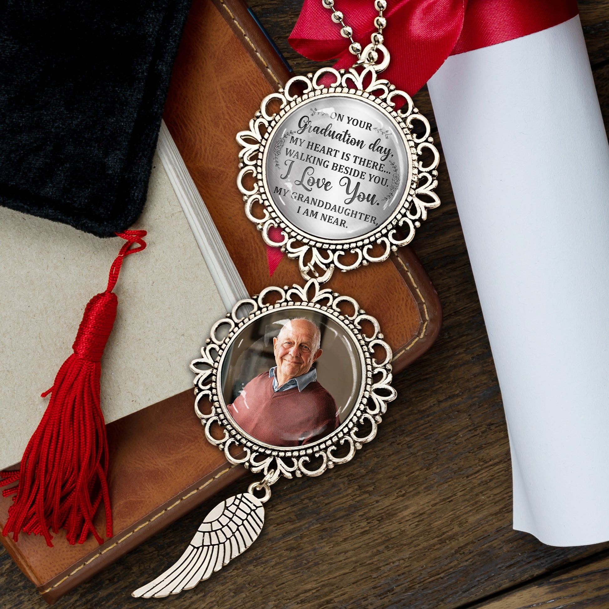 On Your Graduation Day, My Heart Is There, Angel Wing and Pendant Charm