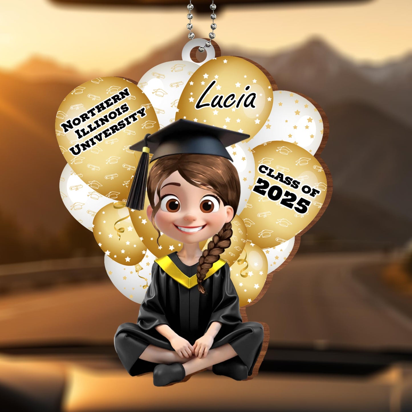 Northern Illinois University, Lucia, Class of 2025, Graduation Cap and Balloons
