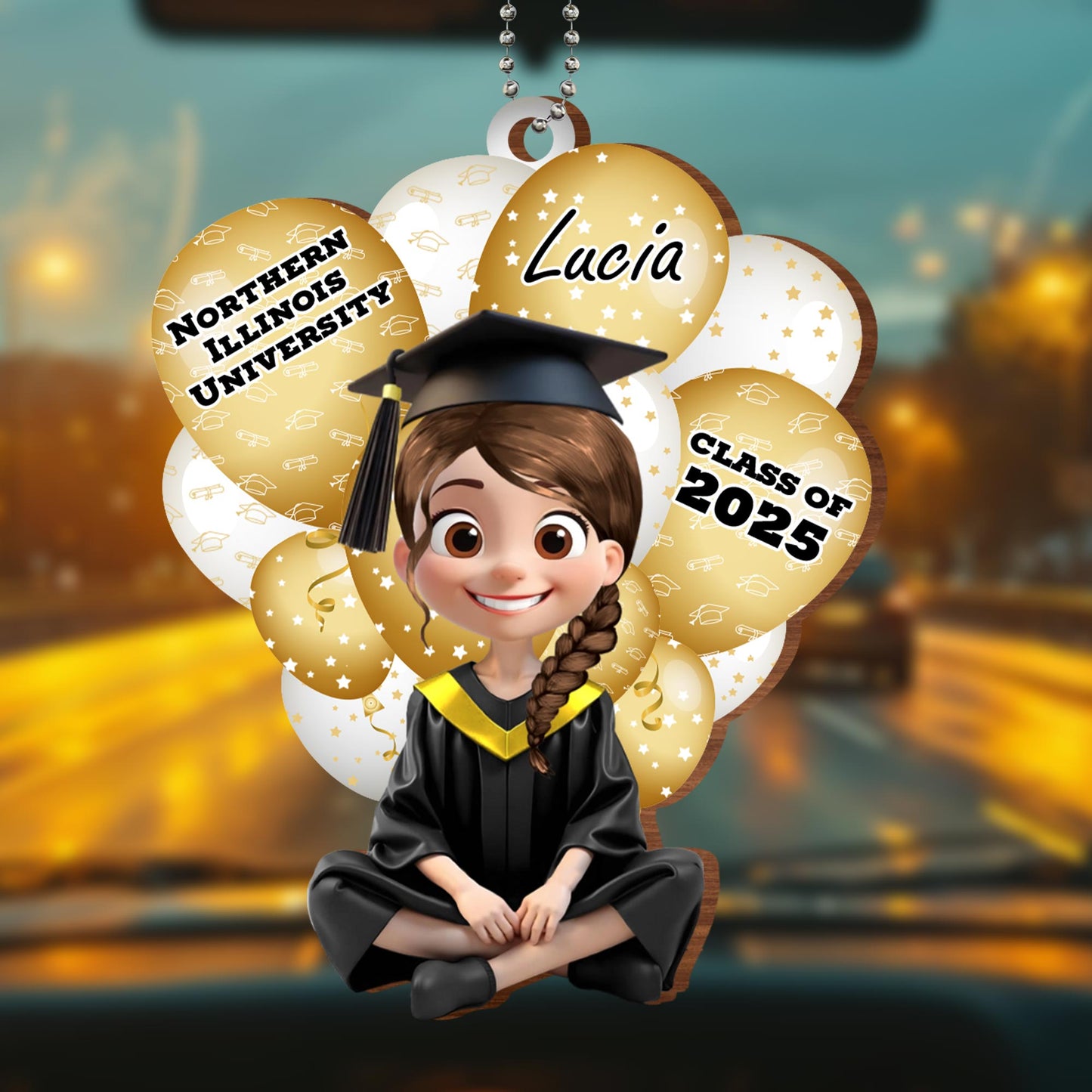 Northern Illinois University, Lucia, Class of 2025, Graduation Cap and Balloons