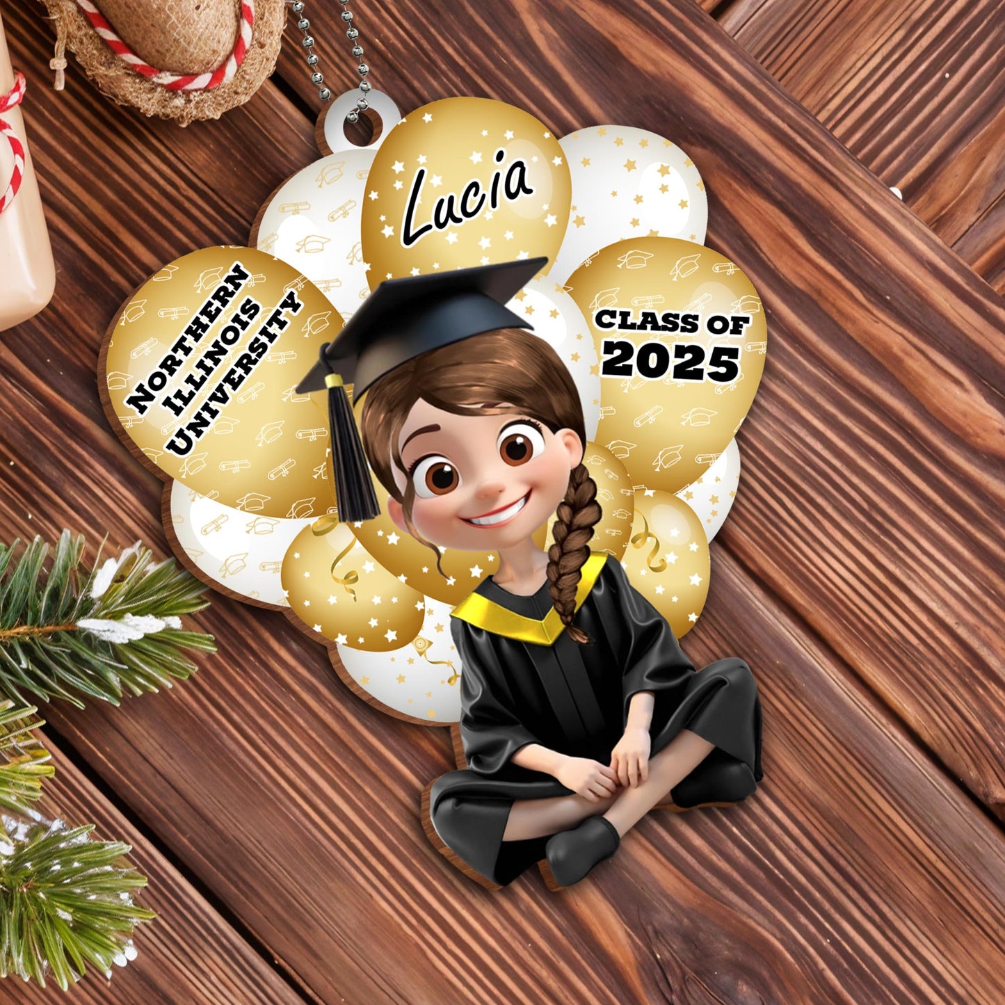 Northern Illinois University, Lucia, Class of 2025, Graduation Cap and Balloons