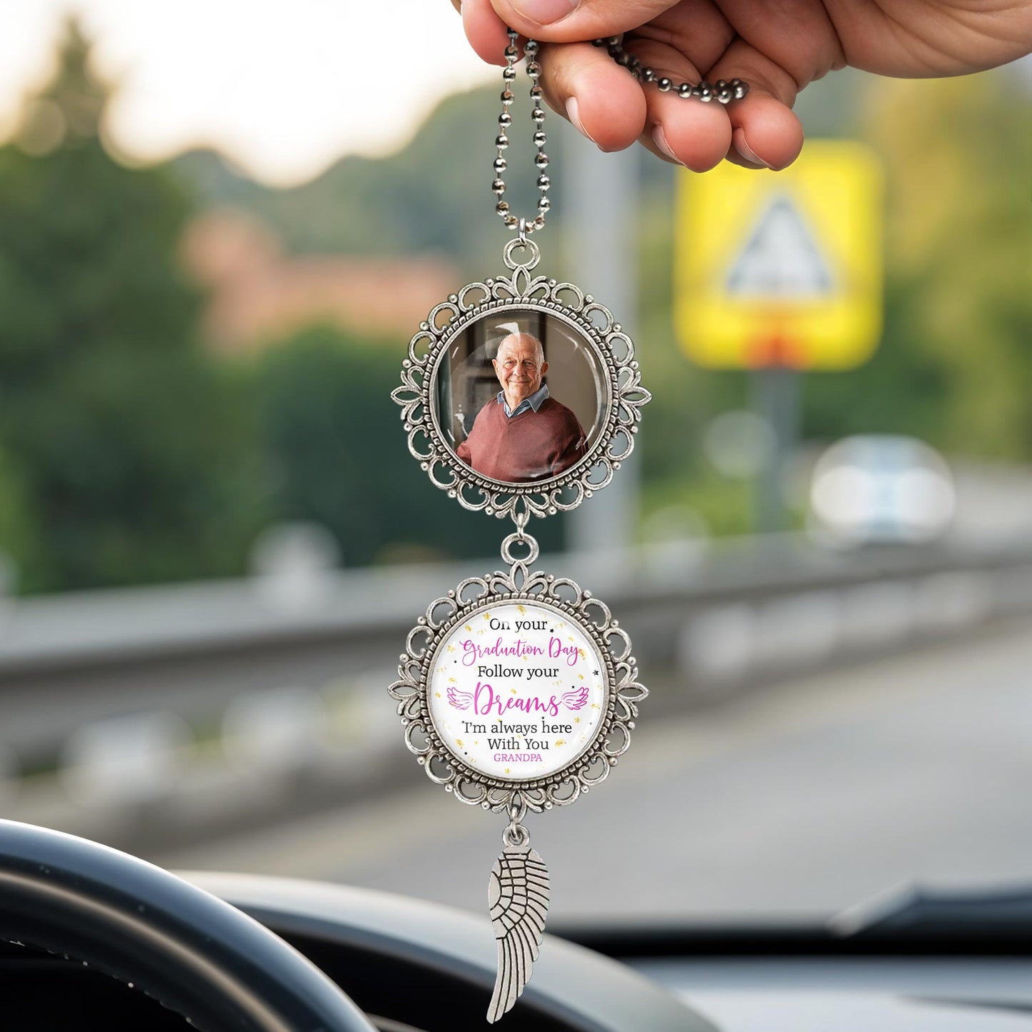 On Your Graduation Day, Follow Your Dreams, I'm Always Here With You, Angel Wing and Pendant Charm - Personalized Hanging Ornament With Angel Wing, Pendant Charm - GRAD035_PECHA