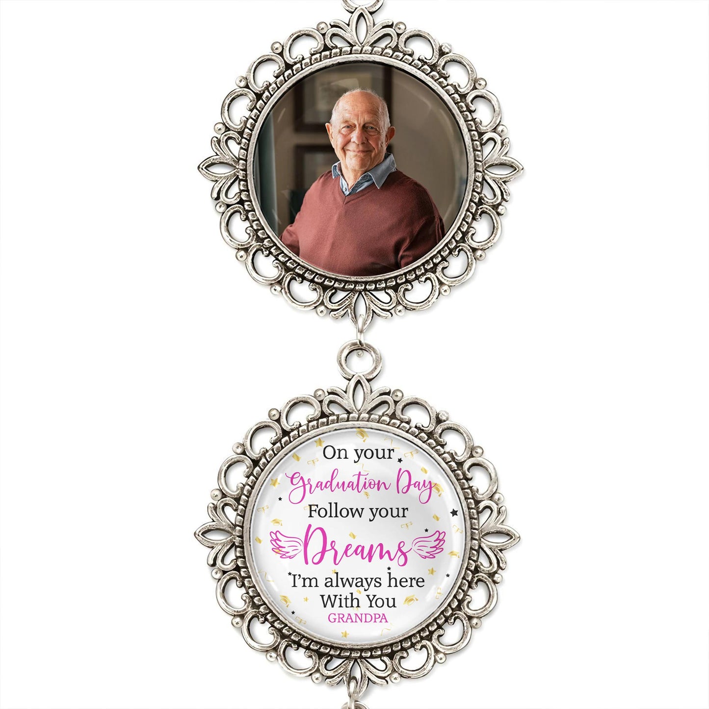 On Your Graduation Day, Follow Your Dreams, I'm Always Here With You, Angel Wing and Pendant Charm - Personalized Hanging Ornament With Angel Wing, Pendant Charm - GRAD035_PECHA