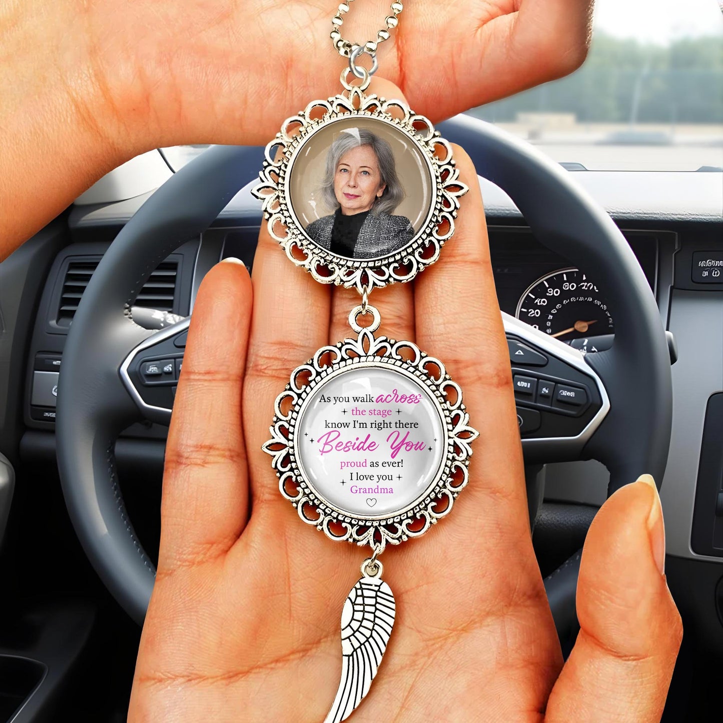 As You Walk Across The Stage, Know I’m Right There Beside You, Angel Wing and Pendant Charm