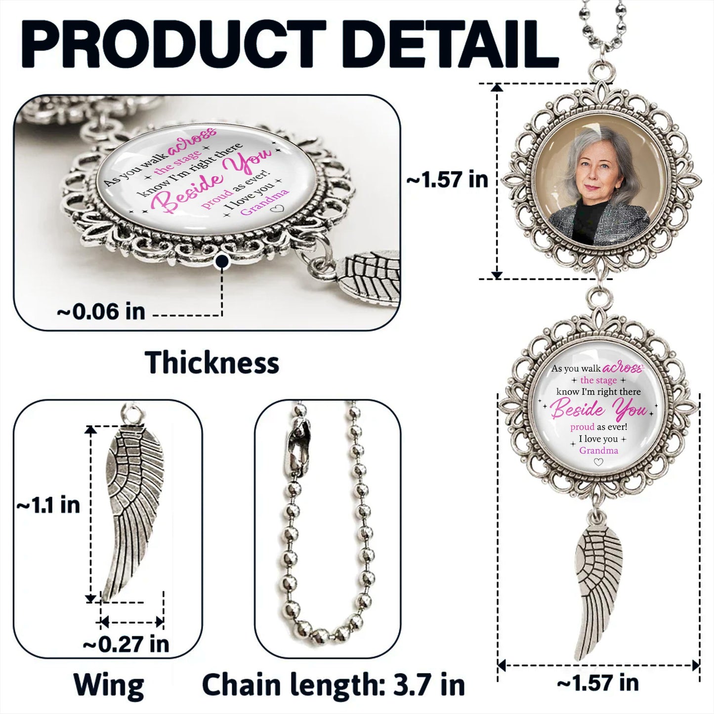 As You Walk Across The Stage, Know I’m Right There Beside You, Angel Wing and Pendant Charm