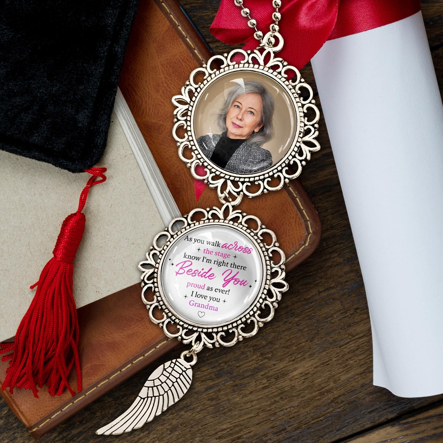 As You Walk Across The Stage, Know I’m Right There Beside You, Angel Wing and Pendant Charm
