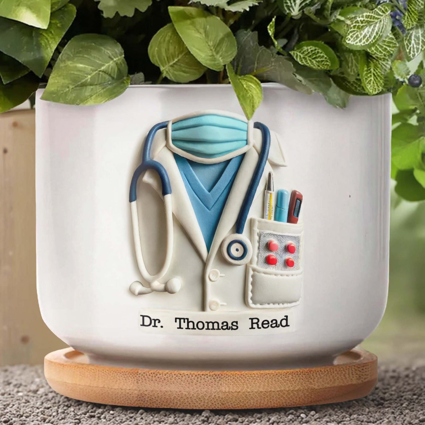 Ceramic Plant Pot, Stethoscope and Lab Coat Design