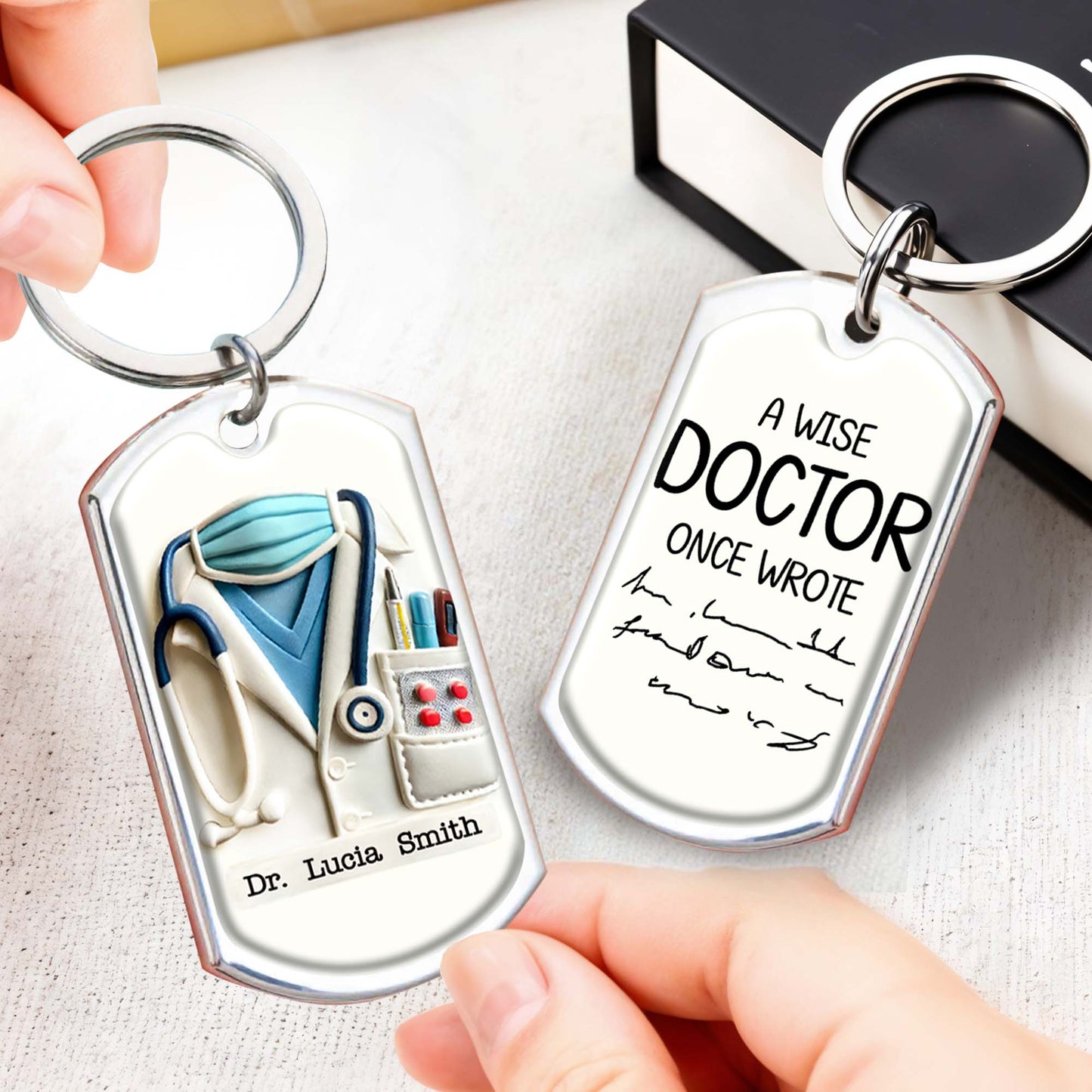 Celebrate Your Favorite Healthcare Professional, Doctor's Coat and Medical Tools - Personalized Custom Keychain
