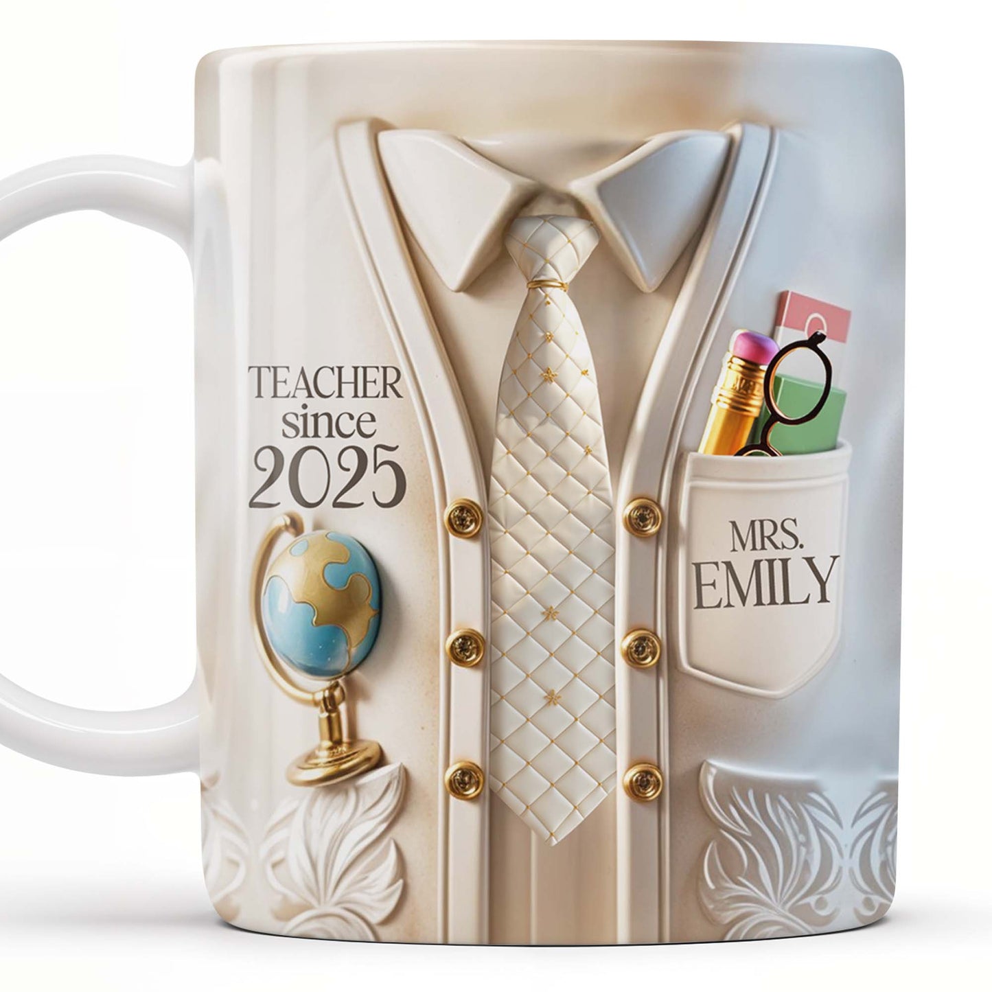 Teacher Since 2025 Featuring Tie, Globe, and Pocket