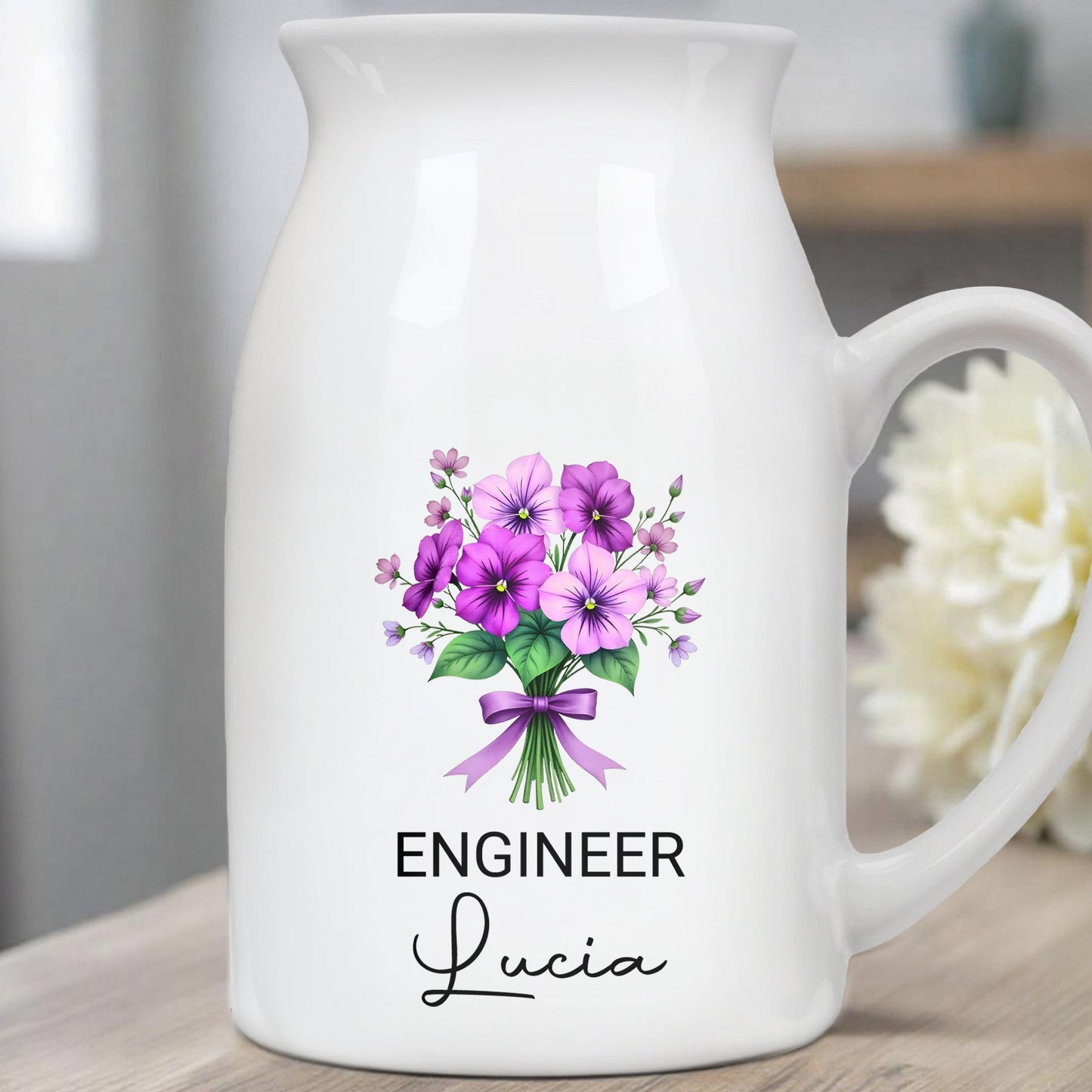 Customized Vase With Beautiful Floral Arrangement, Flowers and Bow