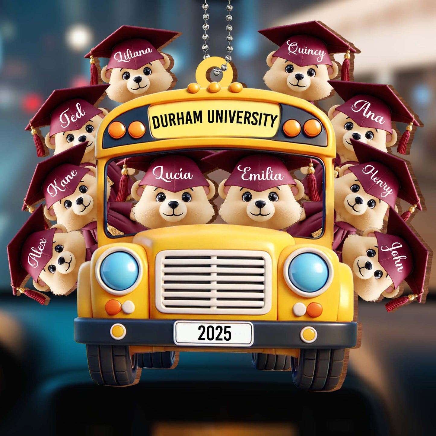Customized Graduation Keepsake Featuring Dogs, School Bus, And Graduation Caps