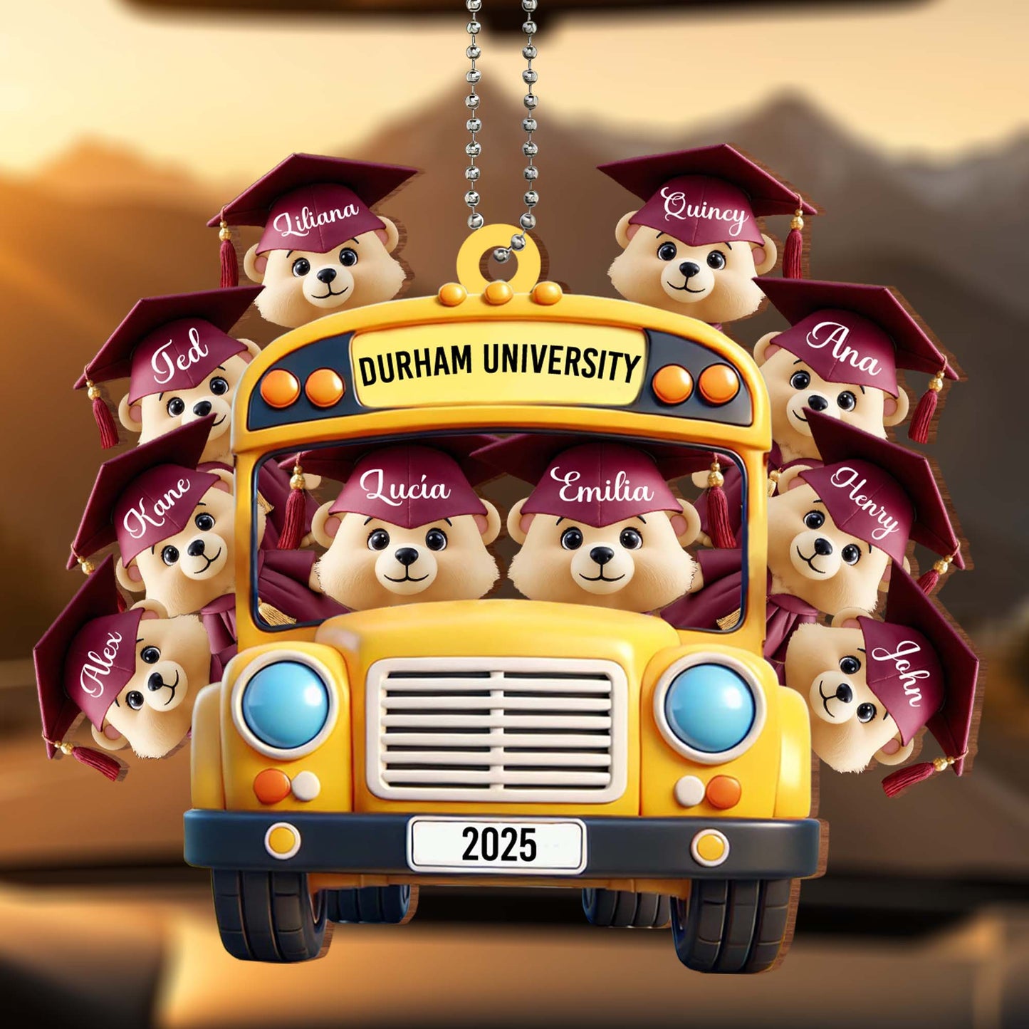 Customized Graduation Keepsake Featuring Dogs, School Bus, And Graduation Caps