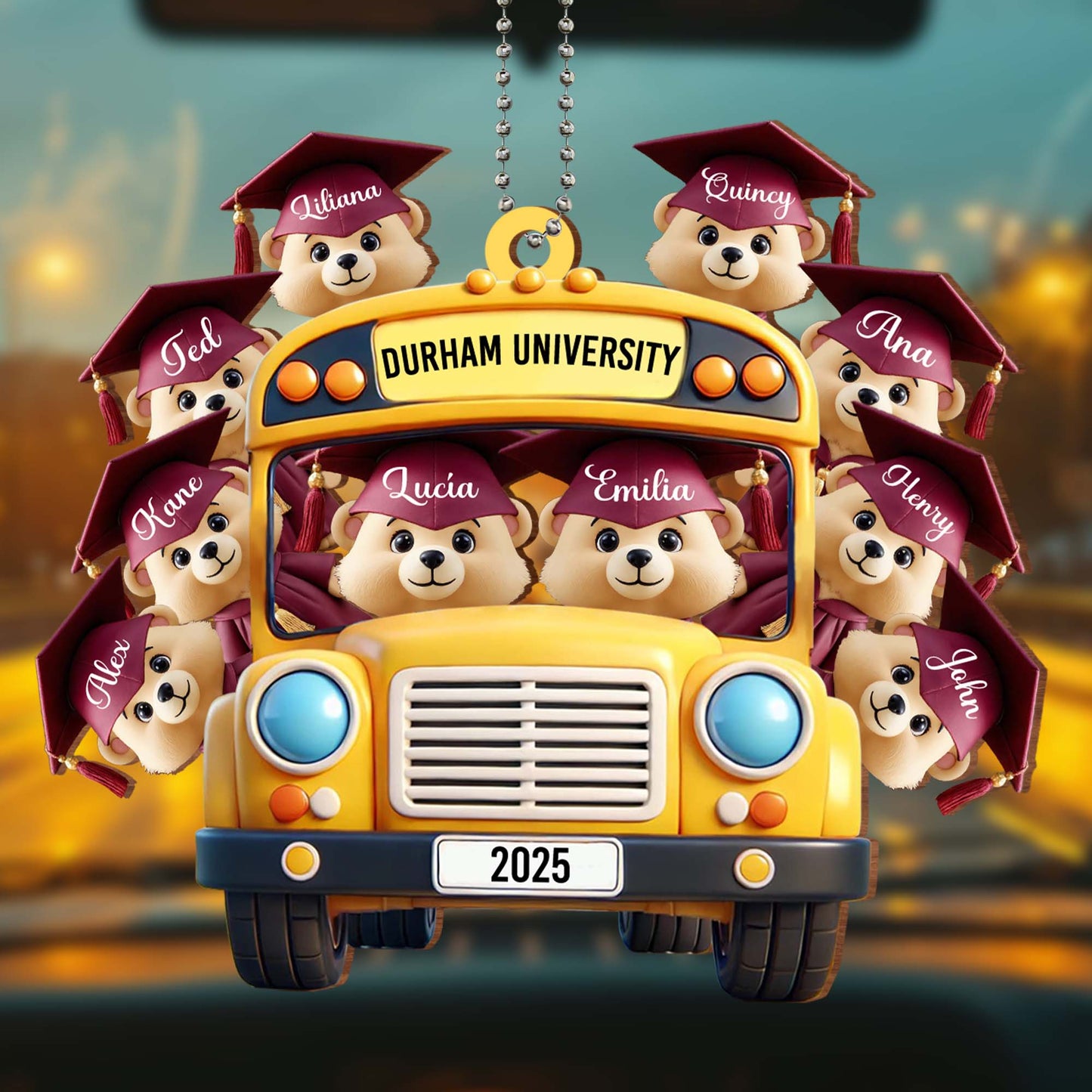 Customized Graduation Keepsake Featuring Dogs, School Bus, And Graduation Caps