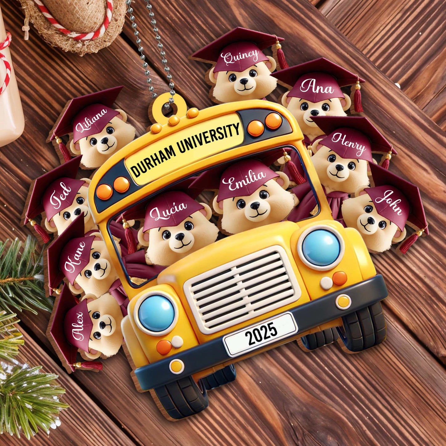 Customized Graduation Keepsake Featuring Dogs, School Bus, And Graduation Caps