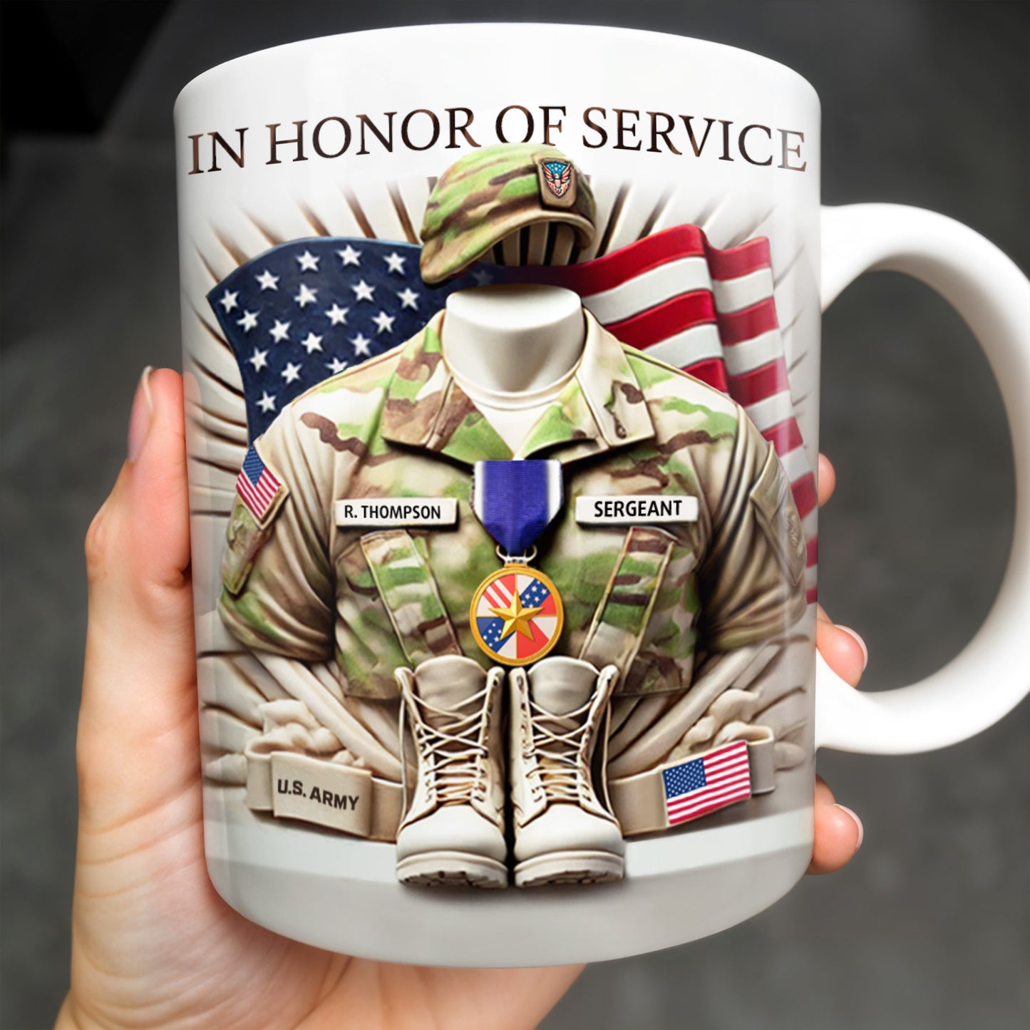 In Honor Of Service, Military Uniform and U.S. Flag
