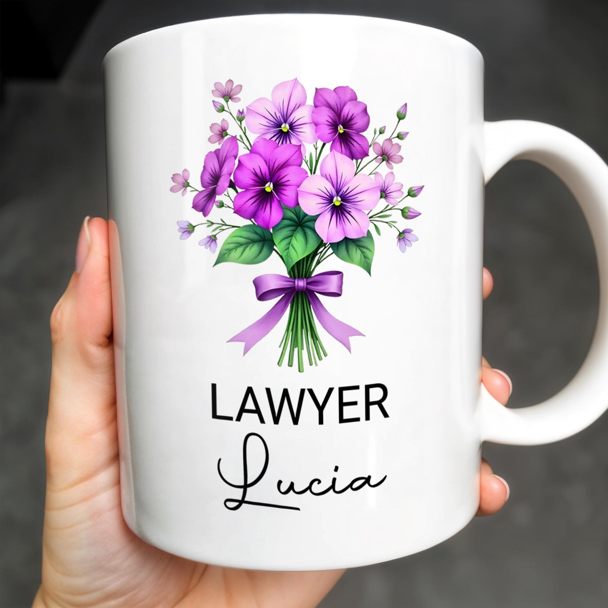 Personalized Coffee Mug for Lawyer - Elegant Flower Design