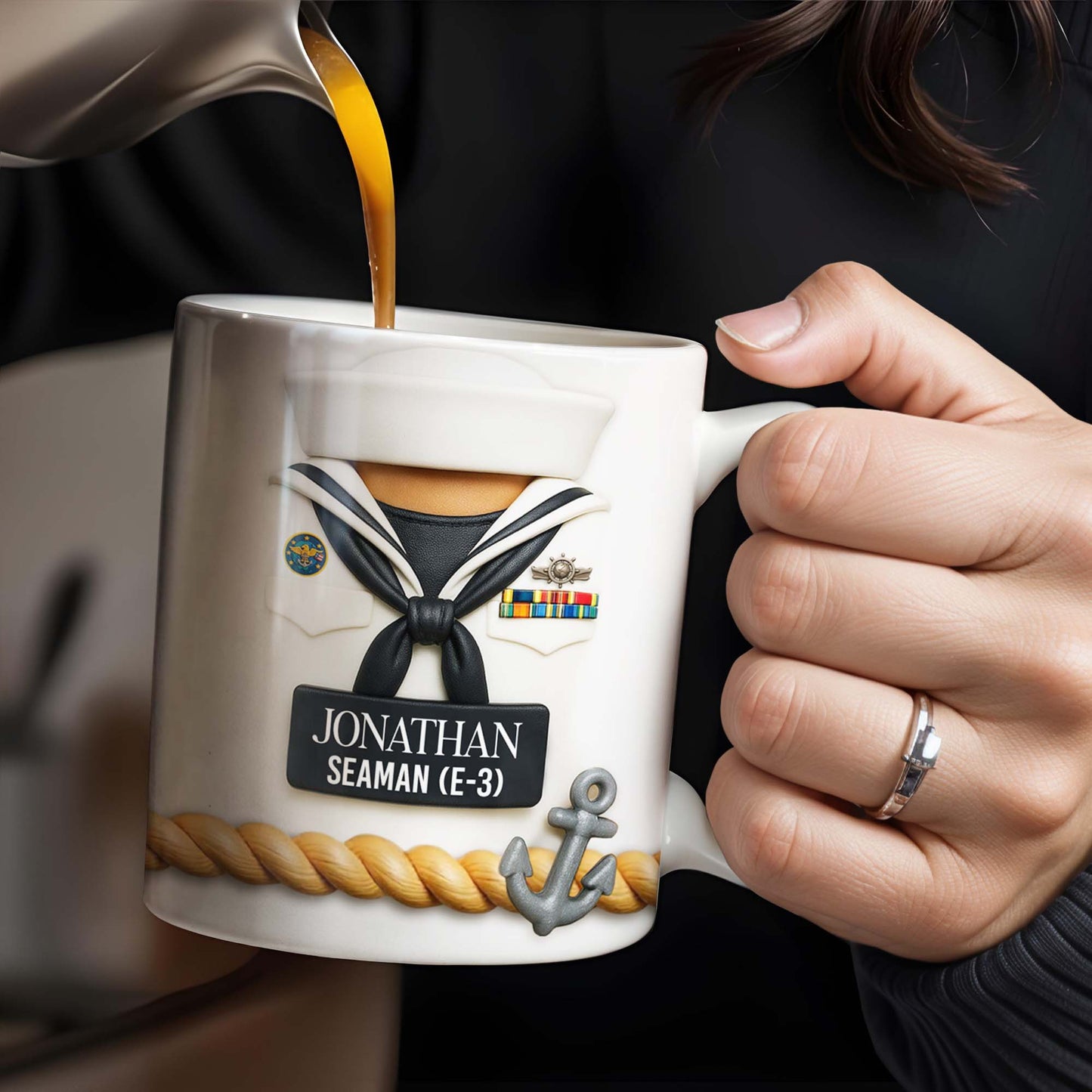 Celebrate Our Navy Heroes With Custom Navy Uniform And Anchor Design - Personalized Custom Coffee Mug - GRAD291_MG