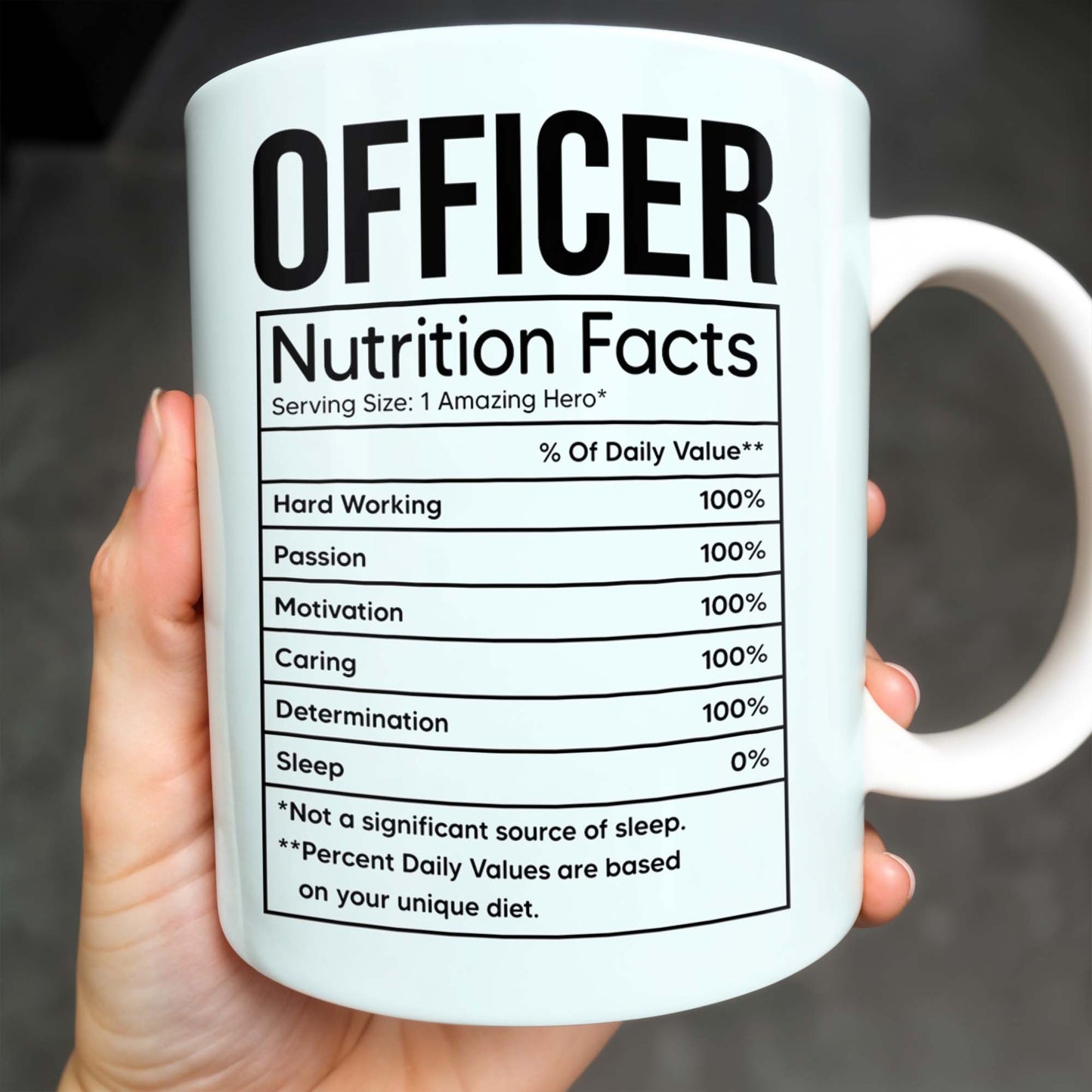 Valeurs nutritionnelles de l'agent, travail acharné, passion, motivation - Tasse à café personnalisée - GRAD292_MG