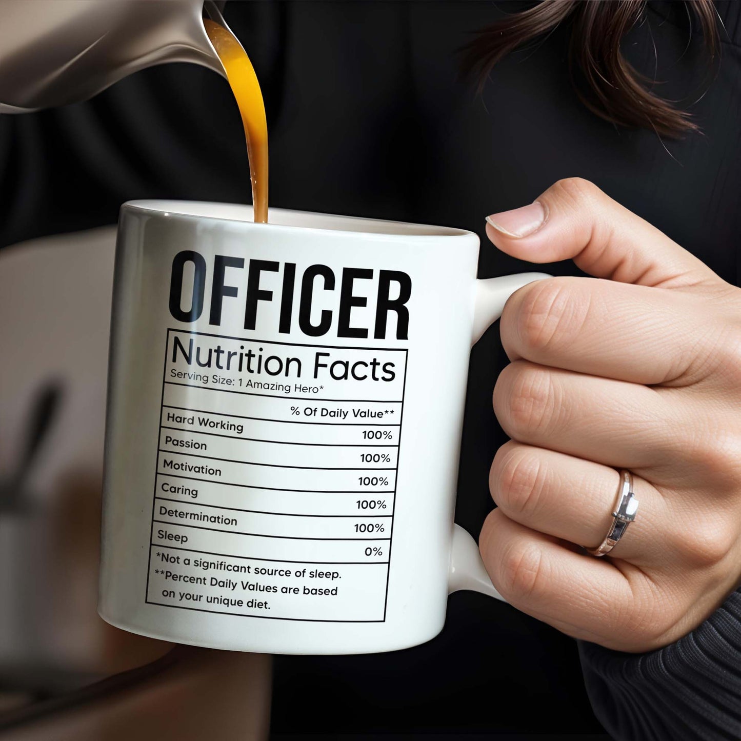 Valeurs nutritionnelles de l'agent, travail acharné, passion, motivation - Tasse à café personnalisée - GRAD292_MG