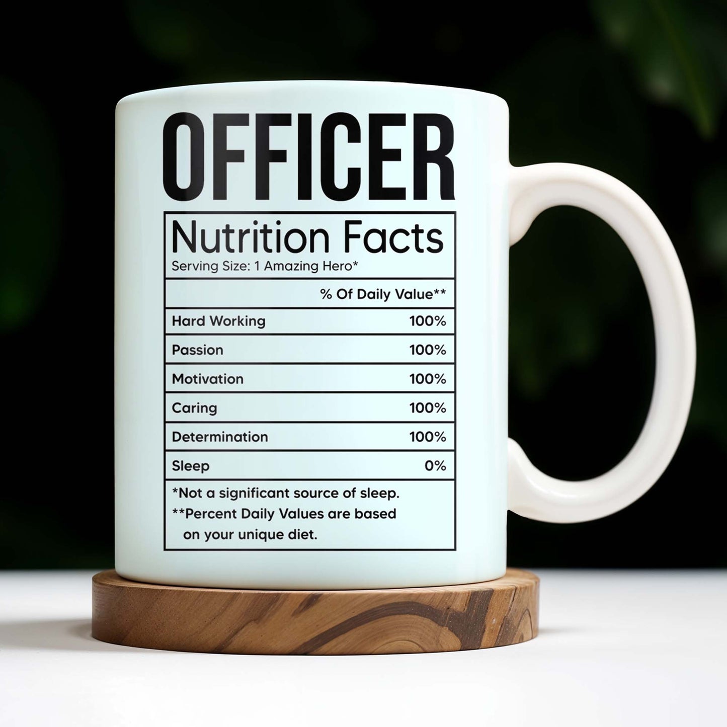 Valeurs nutritionnelles de l'agent, travail acharné, passion, motivation - Tasse à café personnalisée - GRAD292_MG