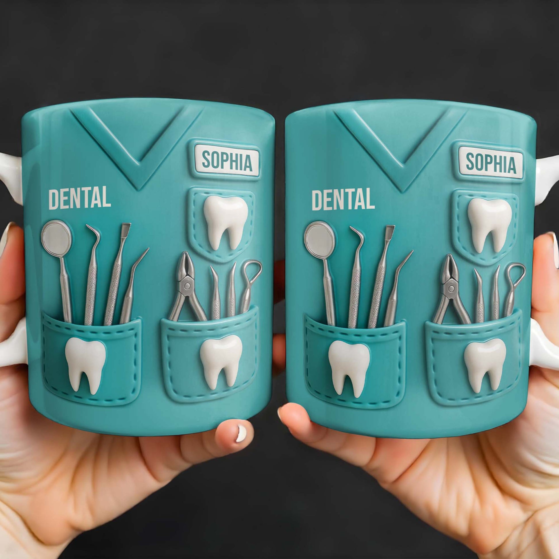Dental Coffee Mug Featuring Dental Equipment Designs
