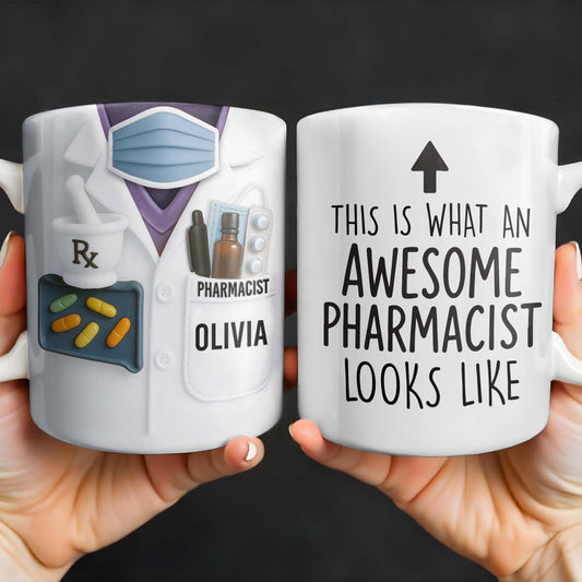 Así luce un farmacéutico excepcional, herramientas y texto de farmacia - Taza de café personalizada - GRAD308_MG