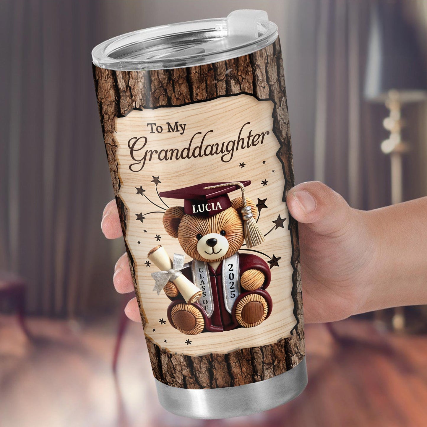 To My Granddaughter, Teddy Bear, Graduation Cap, Diploma