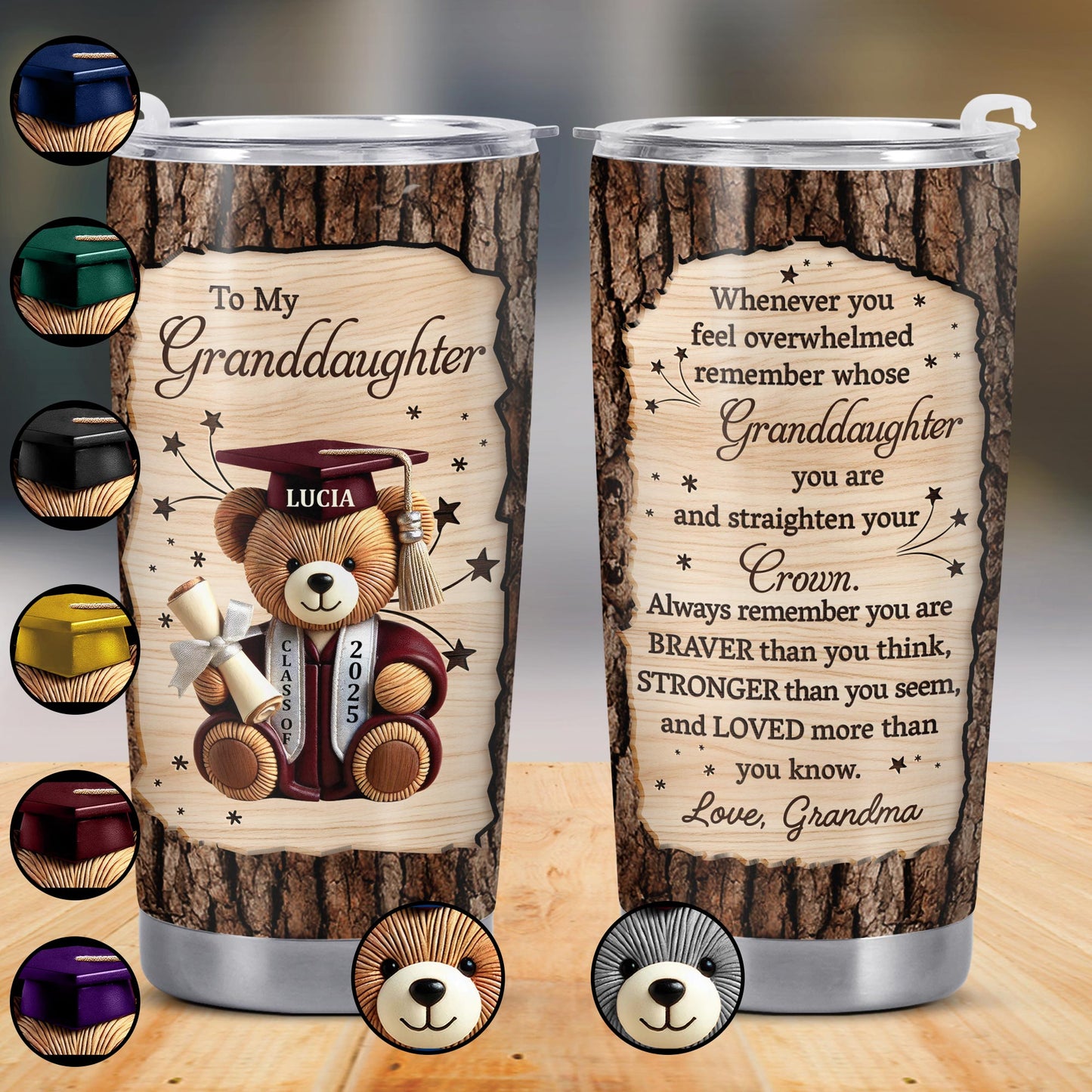 To My Granddaughter, Teddy Bear, Graduation Cap, Diploma