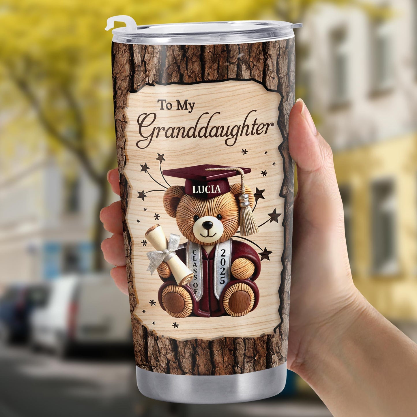 To My Granddaughter, Teddy Bear, Graduation Cap, Diploma