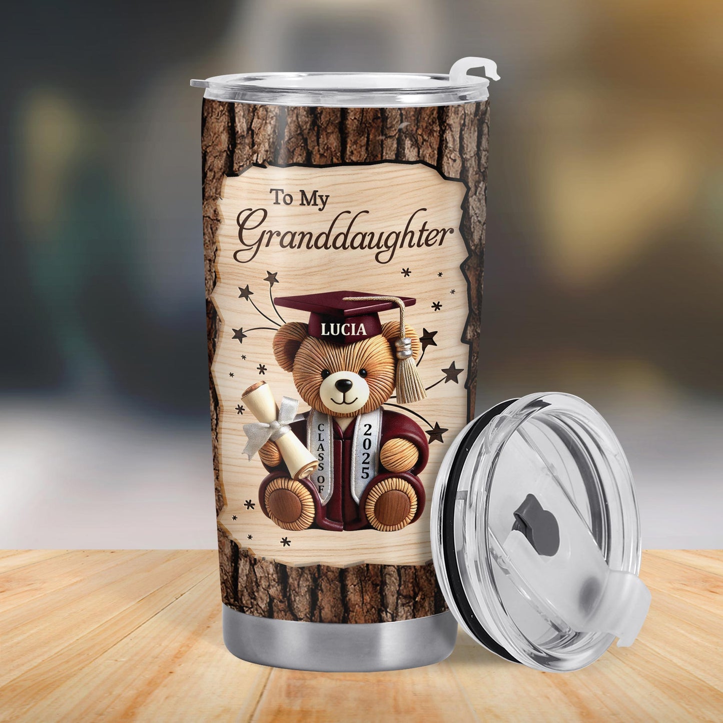 To My Granddaughter, Teddy Bear, Graduation Cap, Diploma