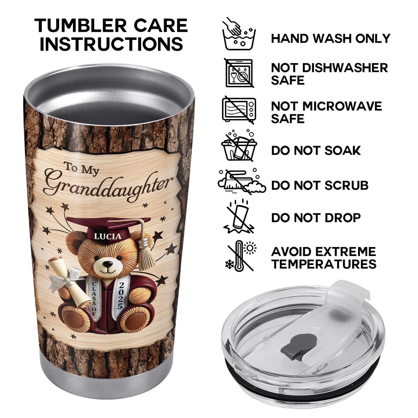 To My Granddaughter, Teddy Bear, Graduation Cap, Diploma