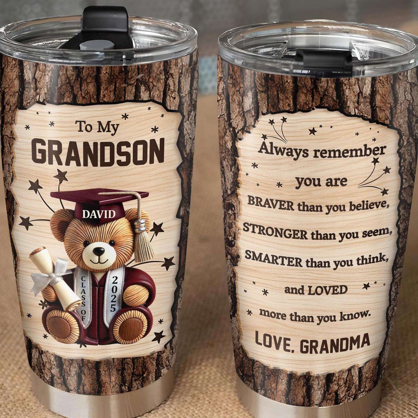 To My Grandson, Teddy Bear With Graduation Cap And Diploma