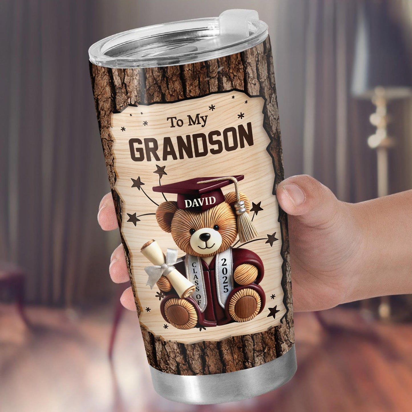 To My Grandson, Teddy Bear With Graduation Cap And Diploma