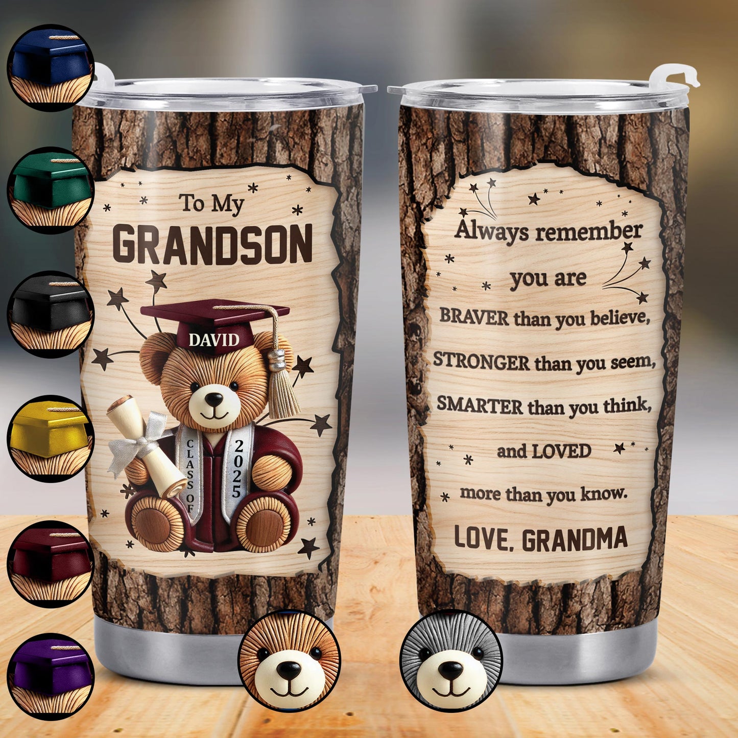 To My Grandson, Teddy Bear With Graduation Cap And Diploma