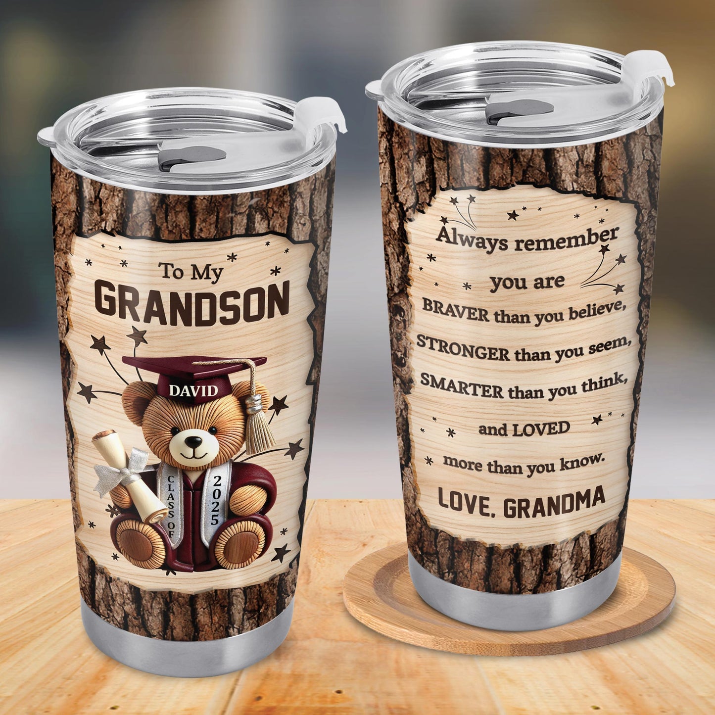 To My Grandson, Teddy Bear With Graduation Cap And Diploma